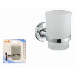 BICCHIERE PORTA SPAZZOLINO DA MURO IN ACCIAIO VETRO SATINATO ARREDO BAGNO 79804