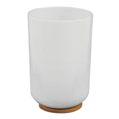 BICCHIERE PORTA SPAZZOLINI DENTIFRICIO BIANCO LEGNO ACCESSORI ARREDO BAGNO 69479