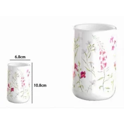 BICCHIERE PORTA SPAZZOLINO BIANCO CON FIORI IN CERAMICA ACCESSORIO BAGNO 69918