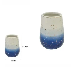 BICCHIERE PORTA SPAZZOLINI DENTIFRICIO BLU BIANCO ACCESSORI ARREDO BAGNO 79967