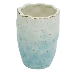 BICCHIERE PORTA SPAZZOLINI DENTIFRICIO BIANCO AZZURRO EFFETTO PIETRA BAGNO 79272