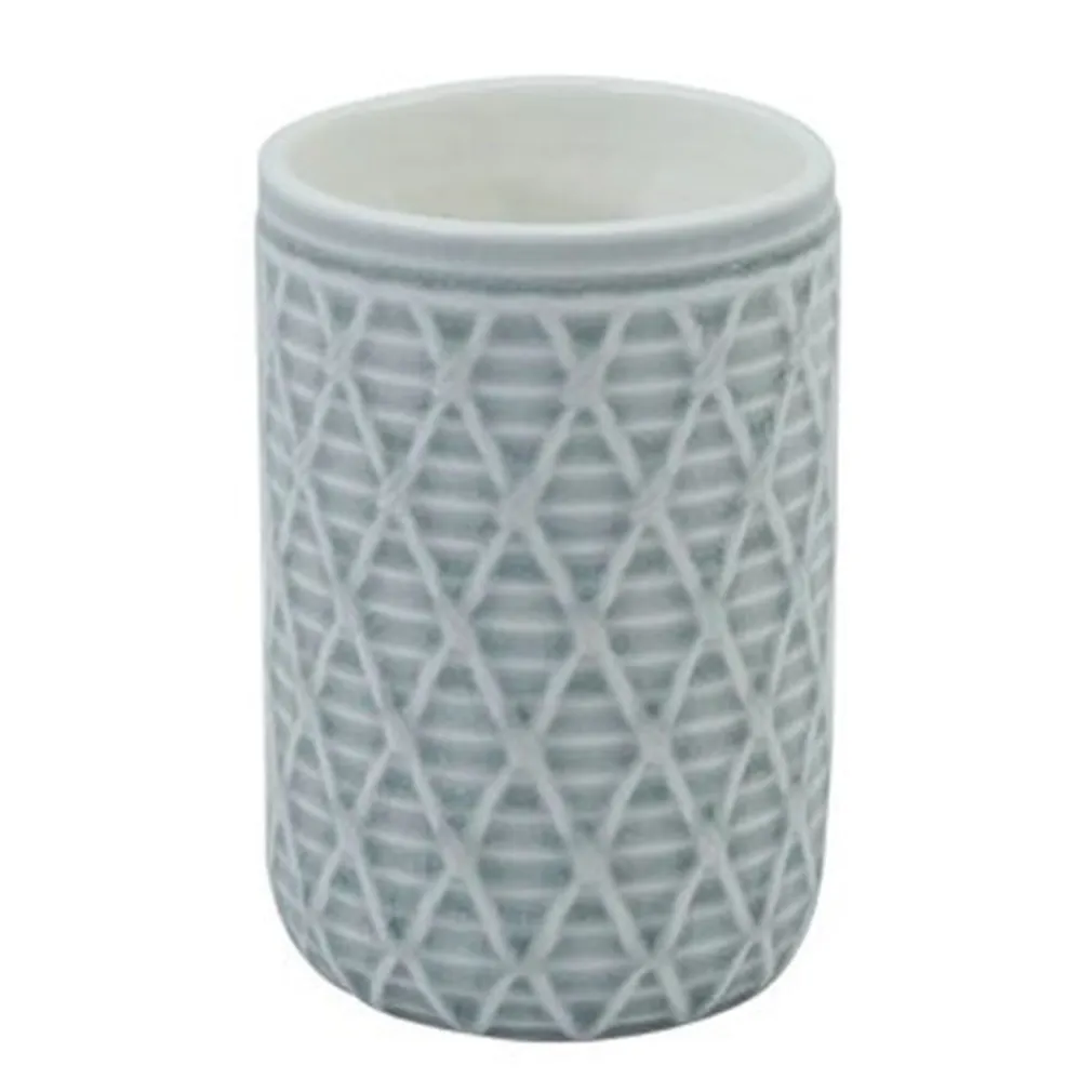 BICCHIERE PORTA SPAZZOLINI GRIGIO CON EFFETTO RETE ACCESSORIO BAGNO ARREDO 79279