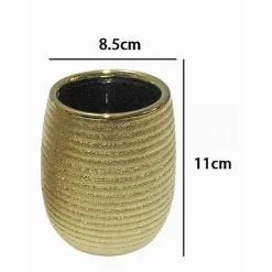 BICCHIERE PORTA SPAZZOLINI ACCESSORIO DORATO RIGATO MODERNO ARREDO BAGNO 59935