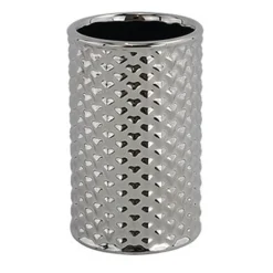 BICCHIERE PORTA SPAZZOLINI ACCESSORIO SILVER CON EFFETTO CUORICINI ARREDO BAGNO 87818