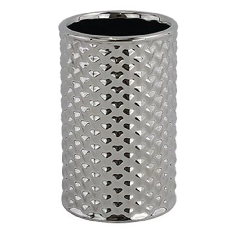 BICCHIERE PORTA SPAZZOLINI ACCESSORIO SILVER CON EFFETTO CUORICINI ARREDO BAGNO 87818