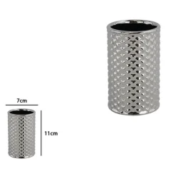 BICCHIERE PORTA SPAZZOLINI ACCESSORIO SILVER CON EFFETTO CUORICINI ARREDO BAGNO 87818