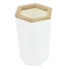 BICCHIERE PORTA SPAZZOLINI A CILINDRO ESAGONALE GEOMETRICO BIANCO LEGNO DA BAGNO 10837