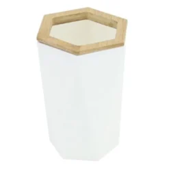 BICCHIERE PORTA SPAZZOLINI A CILINDRO ESAGONALE GEOMETRICO BIANCO LEGNO DA BAGNO 10837