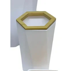 BICCHIERE PORTA SPAZZOLINI A CILINDRO ESAGONALE GEOMETRICO BIANCO LEGNO DA BAGNO 10837