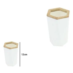 BICCHIERE PORTA SPAZZOLINI A CILINDRO ESAGONALE GEOMETRICO BIANCO LEGNO DA BAGNO 10837
