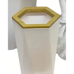 BICCHIERE PORTA SPAZZOLINI A CILINDRO ESAGONALE GEOMETRICO BIANCO LEGNO DA BAGNO 10837