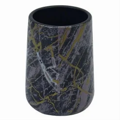 BICCHIERE PORTA SPAZZOLINI DENTIFRICIO BAGNO EFFETTO MARMORIZZATO NERO ORO 59892