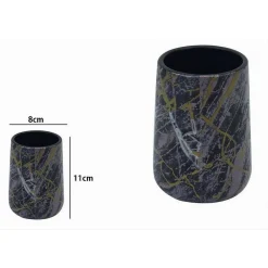 BICCHIERE PORTA SPAZZOLINI DENTIFRICIO BAGNO EFFETTO MARMORIZZATO NERO ORO 59892