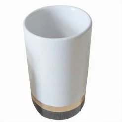 BICCHIERE PORTA SPAZZOLINI BIANCO CON RIGA BASSA DORATA NERA ARREDO BAGNO 59868