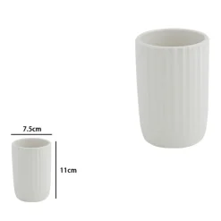 BICCHIERE PORTA SPAZZOLINI DENTIFRICIO ARREDO BAGNO IN CERAMICA RIGATA BIANCA 87803