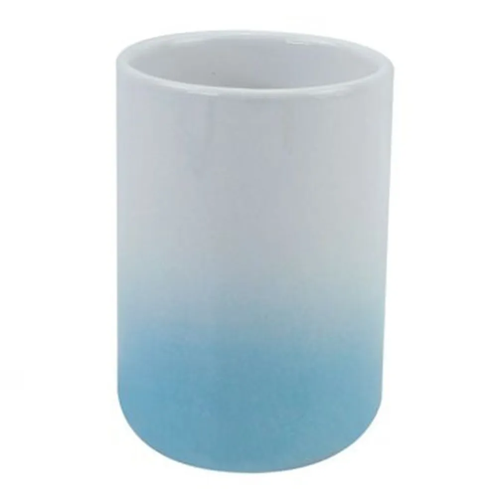 BICCHIERE PORTASPAZZOLINI DENTIFRICIO BIANCO AZZURRO ARREDO BAGNO ACCESSORI 59911