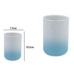 BICCHIERE PORTASPAZZOLINI DENTIFRICIO BIANCO AZZURRO ARREDO BAGNO ACCESSORI 59911