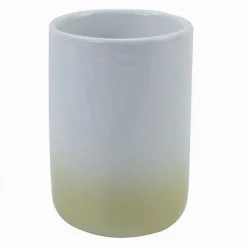 BICCHIERE PORTASPAZZOLINI DENTIFRICIO BIANCO GIALLO ARREDO BAGNO ACCESSORI 59903
