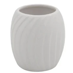 BICCHIERE PORTASPAZZOLINI IN CERAMICA RIGATA BIANCA ACCESSORI ARREDO BAGNO 79958