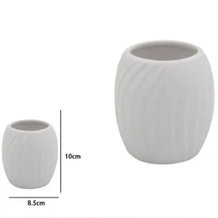 BICCHIERE PORTASPAZZOLINI IN CERAMICA RIGATA BIANCA ACCESSORI ARREDO BAGNO 79958