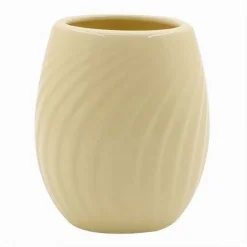 BICCHIERE PORTASPAZZOLINI IN CERAMICA RIGATA GIALLA ACCESSORI ARREDO BAGNO 79961