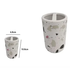 BICCHIERE PORTASPAZZOLINO 2 FORI GRANIGLIA BIANCO MULTICOLORE ARREDO BAGNO 69543