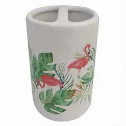 BICCHIERE PORTASPAZZOLINO 2 FORI BIANCO FENICOTTERI ARREDO ACCESSORI BAGNO 69545