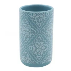 BICCHIERE PORTASPAZZOLINO AZZURRO CON MAIOLICHE ACCESSORI BAGNO 6.8X10.8CM 87022