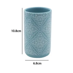 BICCHIERE PORTASPAZZOLINO AZZURRO CON MAIOLICHE ACCESSORI BAGNO 6.8X10.8CM 87022