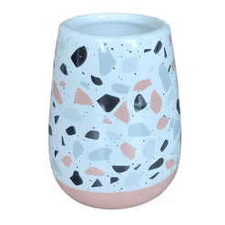 BICCHIERE PORTASPAZZOLINO BAGNO GRANIGLIA BIANCO MULTICOLORE CON BASE ROSA 59876