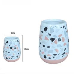 BICCHIERE PORTASPAZZOLINO BAGNO GRANIGLIA BIANCO MULTICOLORE CON BASE ROSA 59876