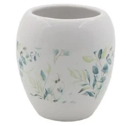 BICCHIERE PORTASPAZZOLINO SPAZZOLINI DECORATO FIORI FOGLIE ACCESSORI BAGNO 87050