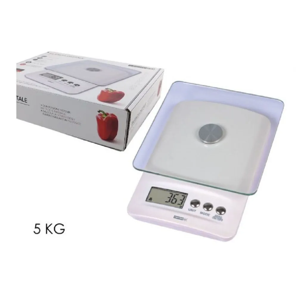BILANCIA DA CUCINA DIGITALE PORTATA 5KG BIANCO PIANO IN VETRO DISPLAY LCD 580017