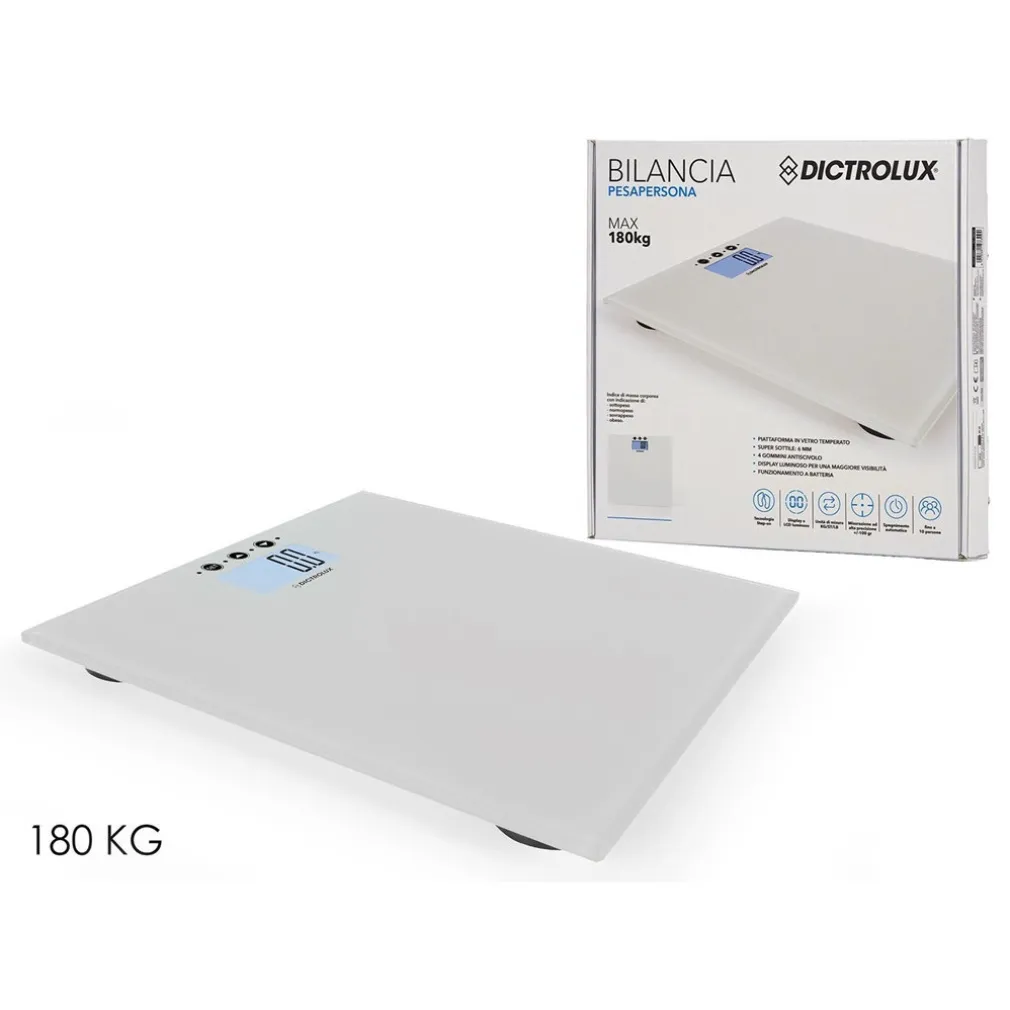 BILANCIA DIGITALE PESAPERSONE PORTATA MAX 180KG IN VETRO TEMPERATO DISPLAY LCD LUMINOSO