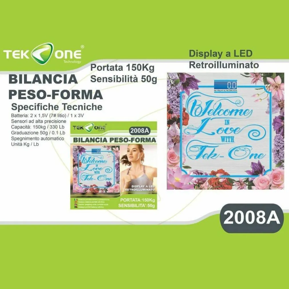BILANCIA PESAPERSONE TEKONE 2008A MISURA PESO DIGITALE DISPLAY FANTASY 150KG