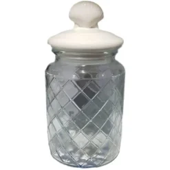 BISCOTTIERA BARATTOLO IN VETRO 1 LT CON TAPPO COPERCHIO CERAMICA CONCHIGLIA