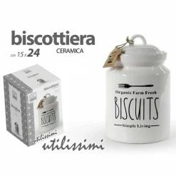 BISCOTTIERA BARATTOLO PER BISCOTTI MUFFIN DOLCI IN CERAMICA BIANCA CON SCRITTE