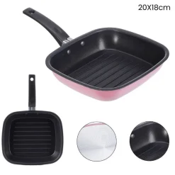 BISTECCHIERA CON MANICO PIASTRA PADELLA ANTIADERENTE ACCESSORI CUCINA CM 20X18
