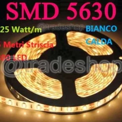 BOBINA STRISCIA 300 LED 5630 IMPERMEABILE 5 METRI 12V LUCE BIANCO FREDDO CALDO
