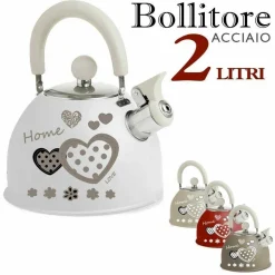 BOLLITORE ACCIAIO VINTAGE CAPACITÀ 2 LITRI TEIERA CON FISCHIO CUORI SHABBY