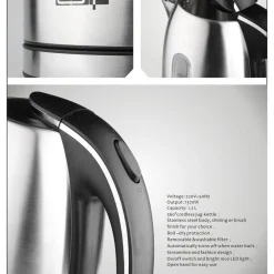 BOLLITORE ELETTRICO A CARAFFA DA 1,2LT IN ACCIAIO INOX PER TE' E INFUSI 1370W