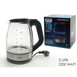 BOLLITORE ELETTRICO IN VETRO 2 LT 2200W SPEGNIMENTO AUTOMATICO PER CAFFÈ SOLUBILE TISANE