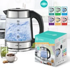 BOLLITORE ELETTRICO IN VETRO CAPACITÀ 1,7 LT 2000 W ACQUA UFFICIO VIAGGI TX-9944