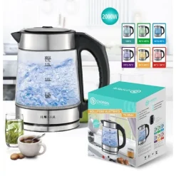 BOLLITORE ELETTRICO IN VETRO CAPACITÀ 1,7 LT 2000 W ACQUA UFFICIO VIAGGI TX-9944