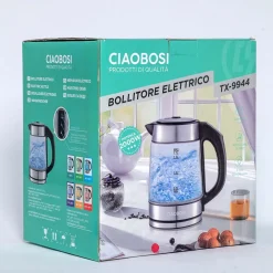 BOLLITORE ELETTRICO IN VETRO CAPACITÀ 1,7 LT 2000 W ACQUA UFFICIO VIAGGI TX-9944