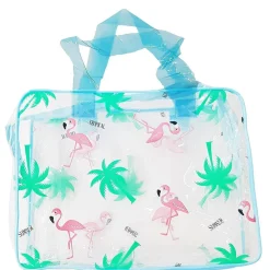 BORSA BORSETTA AZZURRO FENICOTTERO TRASPARENTE ORGANIZZATORE PORTAOGGETTI