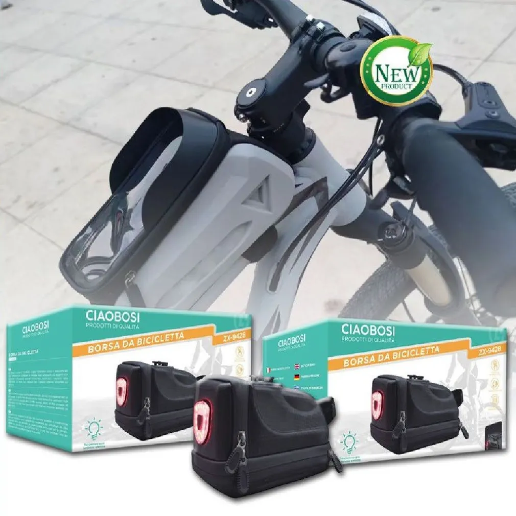 BORSA DA SELLA IMPERMEABILE PER BICI CON LUCE POSTERIORE RICARICABILE USB ZX-9428