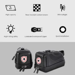 BORSA DA SELLA IMPERMEABILE PER BICI CON LUCE POSTERIORE RICARICABILE USB ZX-9428