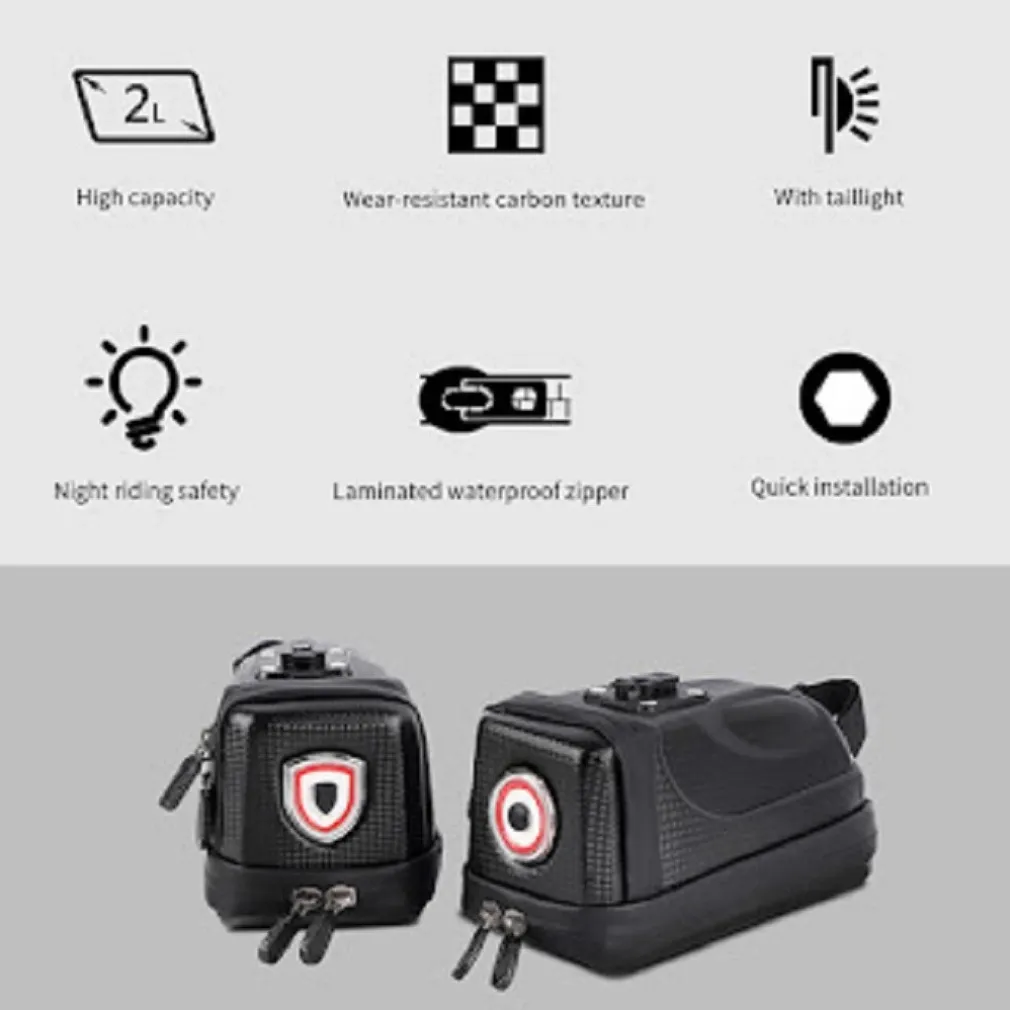 BORSA DA SELLA IMPERMEABILE PER BICI CON LUCE POSTERIORE RICARICABILE USB ZX-9428