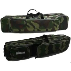 BORSA FODERO CUSTODIA PORTA CANNE DA PESCA 80CM CON 2 SCOMPARTI ZIP PIEGHEVOLE